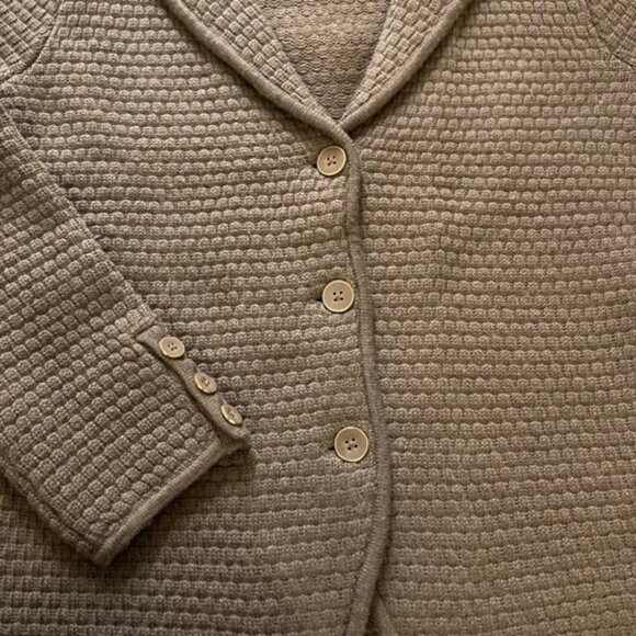 Talbots Pure Merino Cardigan Med Brown /Taupe Textured V-Neck Collar, EUC, Large - Picture 5 of 15
